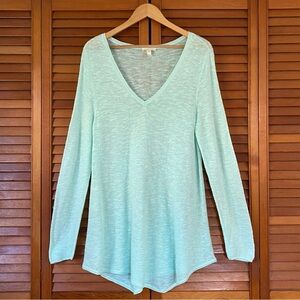 Eileen Fisher Sweater Top Women's Size Large Mint Green Linen Cotton Knit V-Neck
